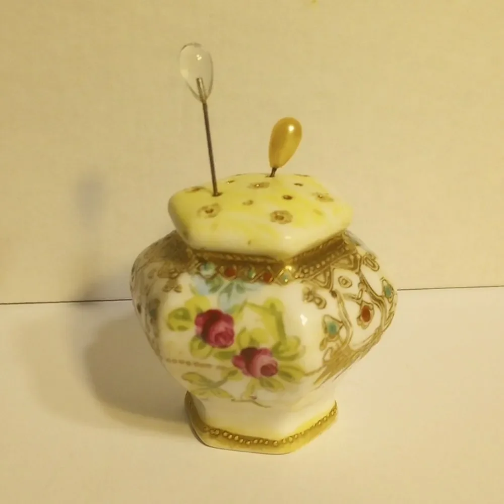 Vintage White and Floral Pin Holder